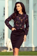  140-10 Blouse with bond - dark blue + colorful dragonflies 