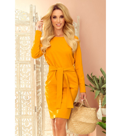  209-8 Dress with a wide tied belt - mustard 