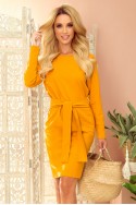  209-8 Dress with a wide tied belt - mustard 