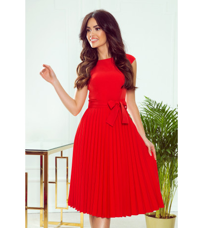  311-1 LILA Pleated dress with short sleeves - red 