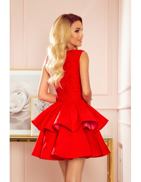  321-1 Exclusive dress with lace neckline - RED 