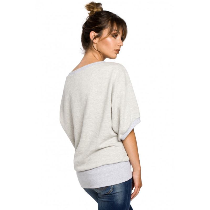 B048 Oversized blouse with a wrap detail - light grey 2