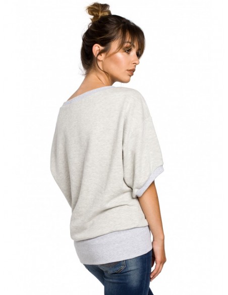 B048 Oversized blouse with a wrap detail - light grey