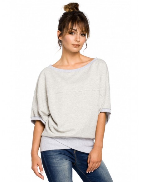 B048 Oversized blouse with a wrap detail - light grey