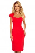  318-1 Midi dress with a nice neckline - red 