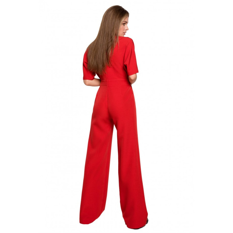 S285 Wide leg jumpsuit with V-neck - red 2
