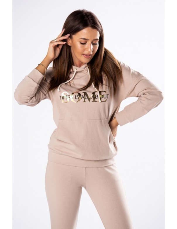 Bluza bawełniana z kapturem Gold Letters M80420 Beige