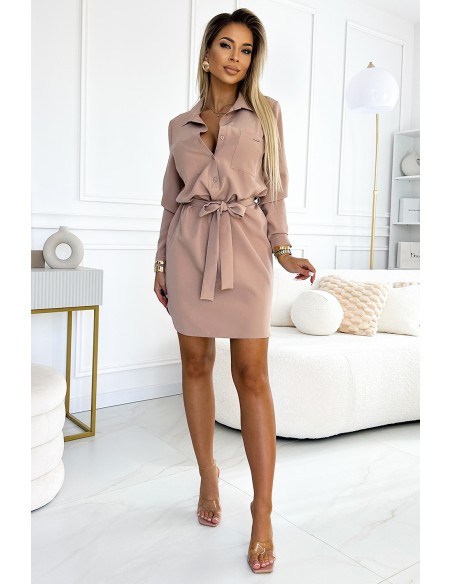  284-2 CAMILLE Shirt dress with pockets - beige 