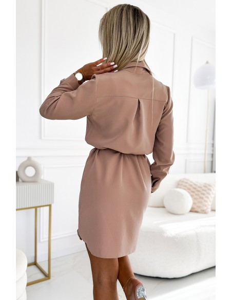  284-2 CAMILLE Shirt dress with pockets - beige 