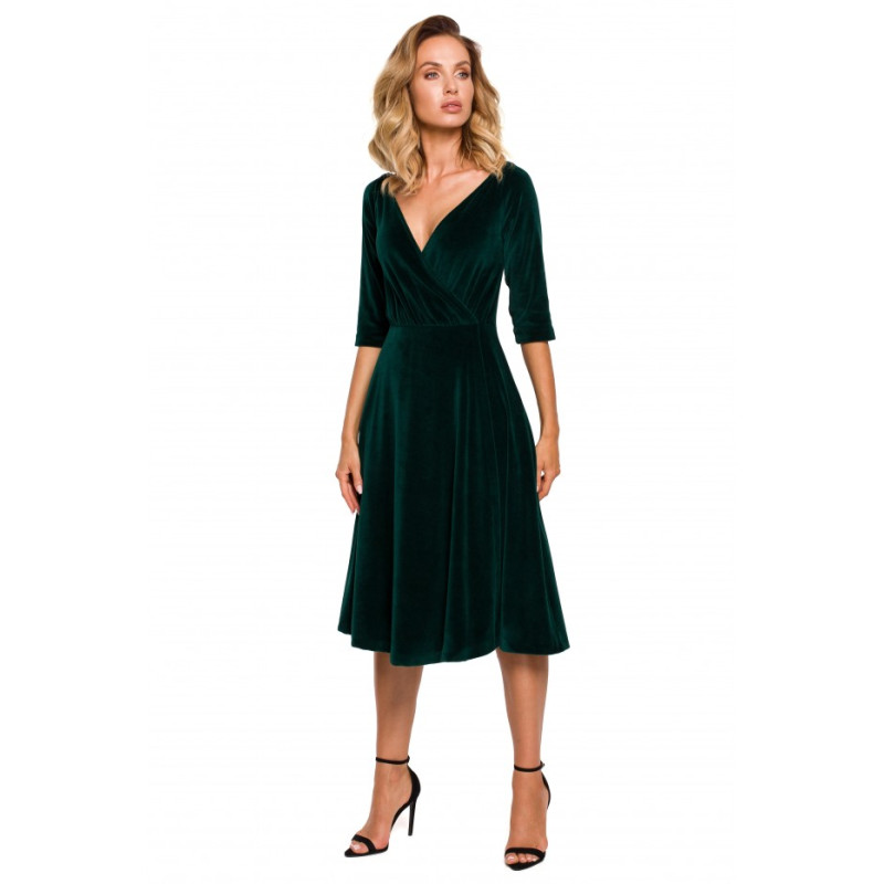 M645 Velvet wrap front midi dress - green 2