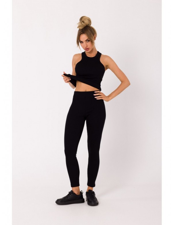 M734 Ribbed knit leggings - black