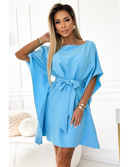  287-26 SOFIA Butterfly dress with a binding at the waist - light blue 