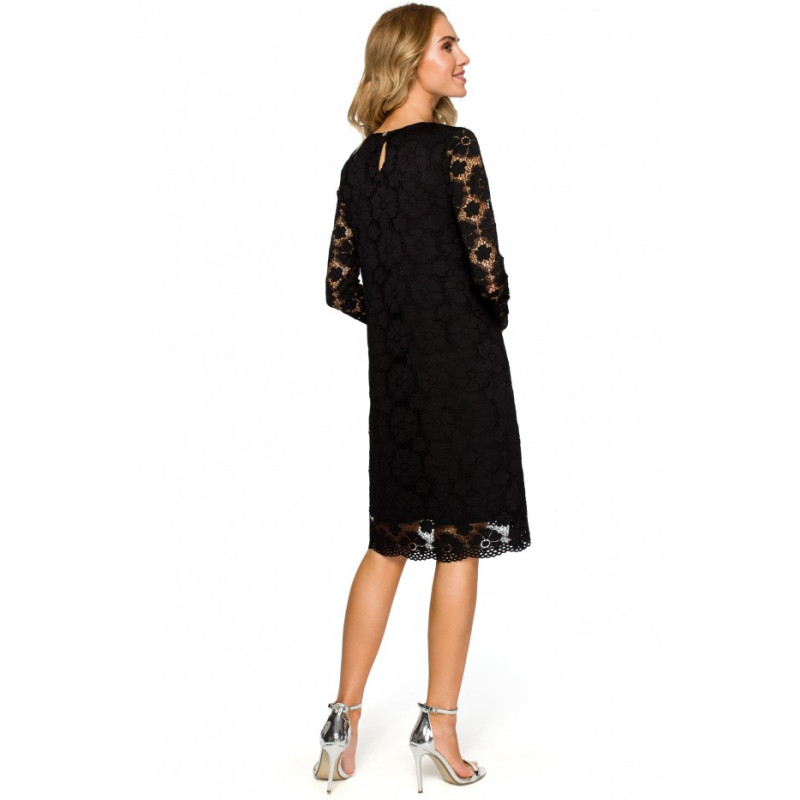 M406 lacy a-line dress with long sleeves - black 2