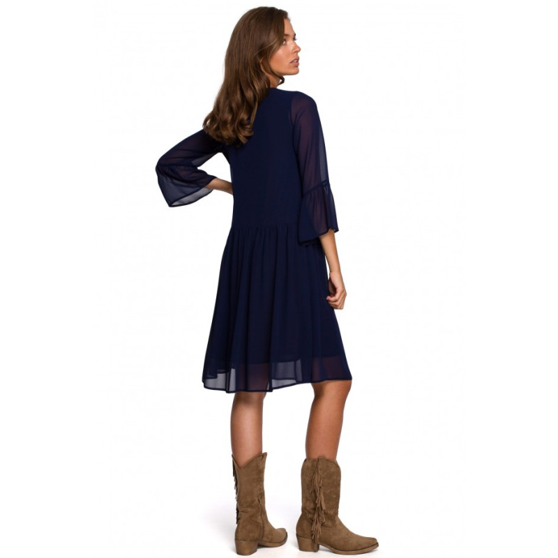 S236 Plain chiffon dress - navy blue 2