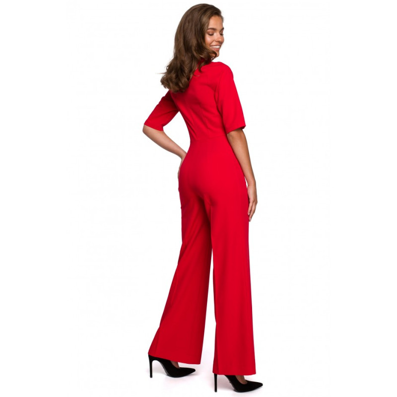 S243 Elegant jumpsuit with a tie neck - red 2