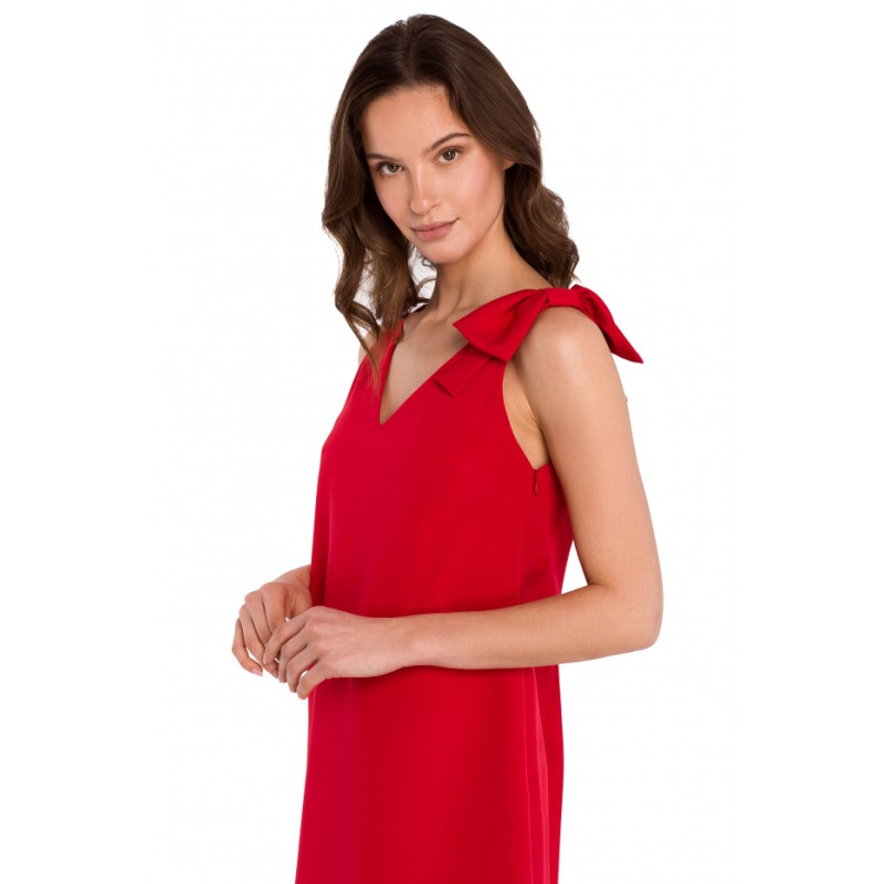 K128 Plain A-line dress with a bow - red 2