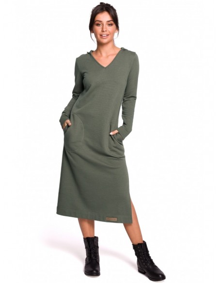 B128 Maxi hooded dress - khaki