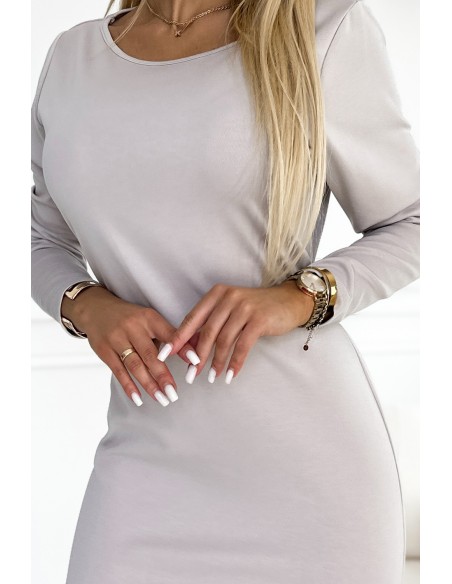  209-11 Dress with long sleeves and a wide tied belt - beige 