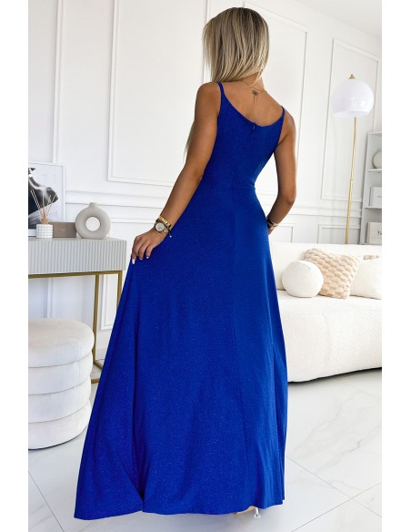  299-17 CHIARA elegant maxi dress with straps - blue with glitter 