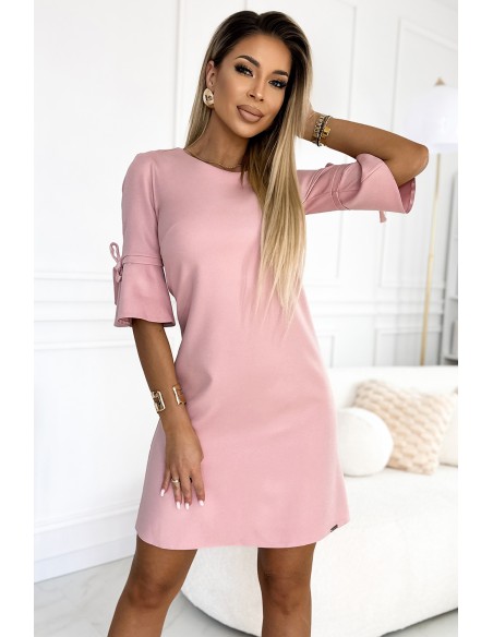  217-9 NEVA Trapezoidal dress with flared sleeves - powder pink with glitter 