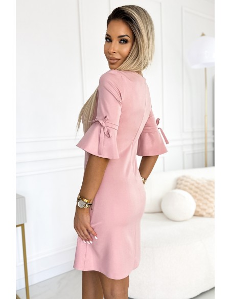 217-9 NEVA Trapezoidal dress with flared sleeves - powder pink with glitter 