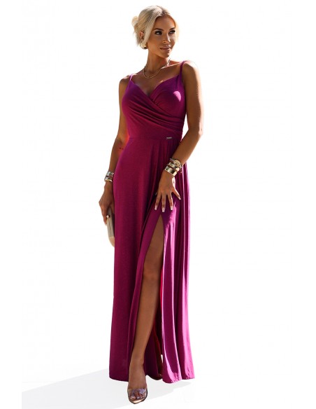  299-19 CHIARA elegant long maxi dress with straps - fuchsia with glitter 