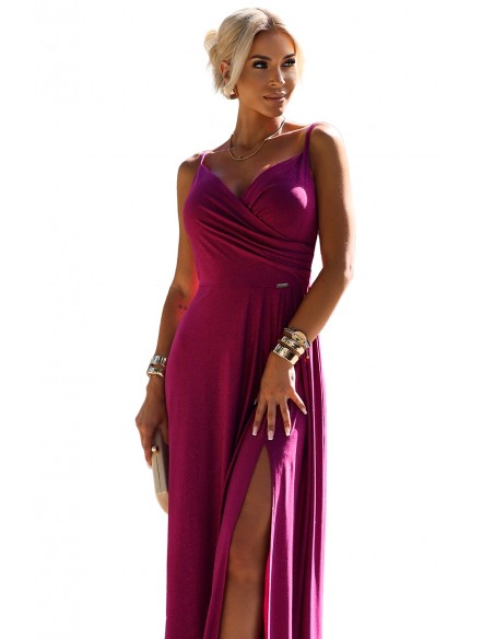  299-19 CHIARA elegant long maxi dress with straps - fuchsia with glitter 