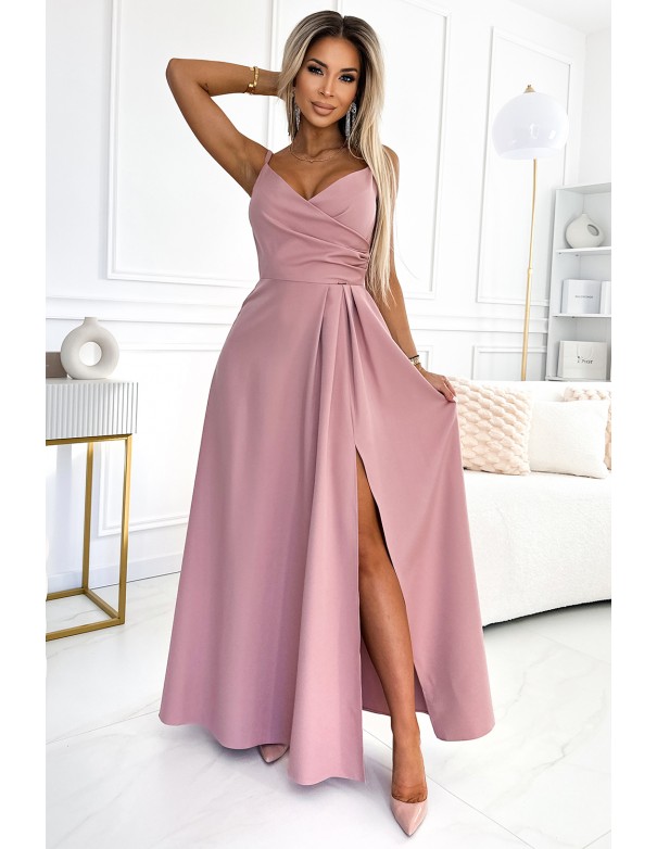  299-16 CHIARA elegant maxi dress with straps - dirty pink 