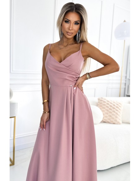  299-16 CHIARA elegant maxi dress with straps - dirty pink 