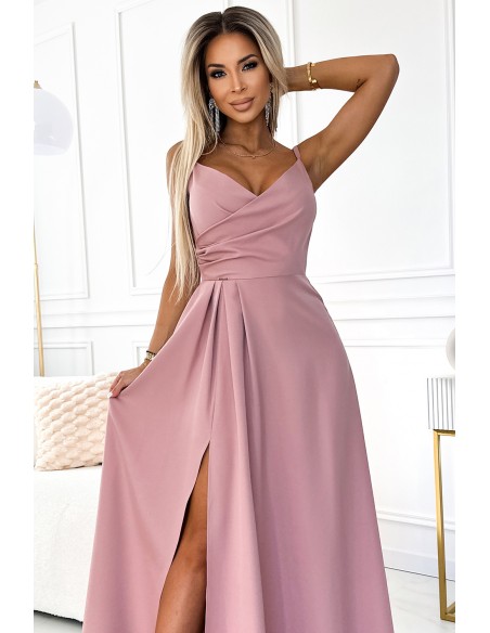  299-16 CHIARA elegant maxi dress with straps - dirty pink 