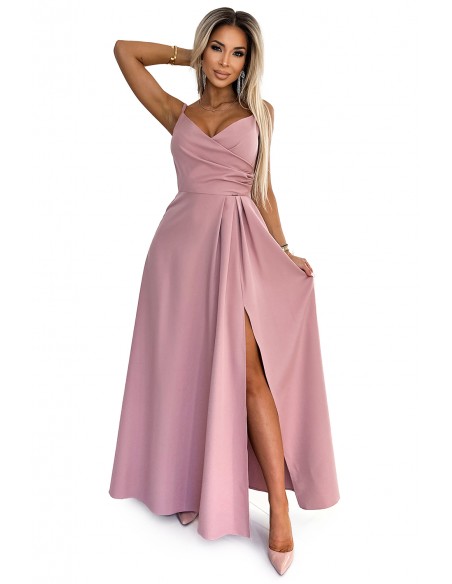  299-16 CHIARA elegant maxi dress with straps - dirty pink 