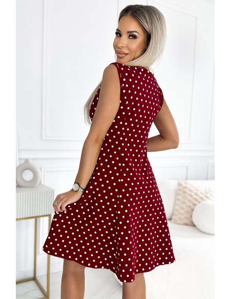  241-3 STELLA cotton dress with a diamond neckline - burgundy with polka dots 