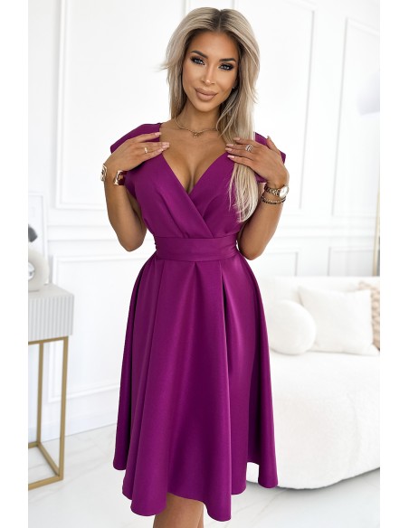  348-8 SCARLETT flared dress with a neckline - fuchsia with glitter 