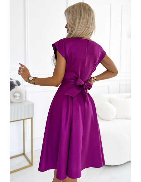  348-8 SCARLETT flared dress with a neckline - fuchsia with glitter 