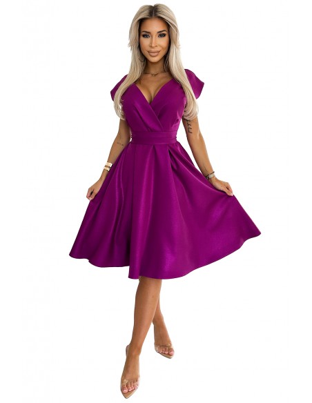  348-8 SCARLETT flared dress with a neckline - fuchsia with glitter 