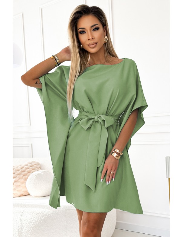  287-27 SOFIA Butterfly dress with a binding at the waist - olive color 