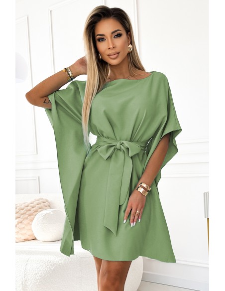  287-27 SOFIA Butterfly dress with a binding at the waist - olive color 