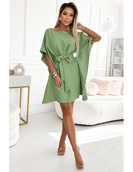  287-27 SOFIA Butterfly dress with a binding at the waist - olive color 