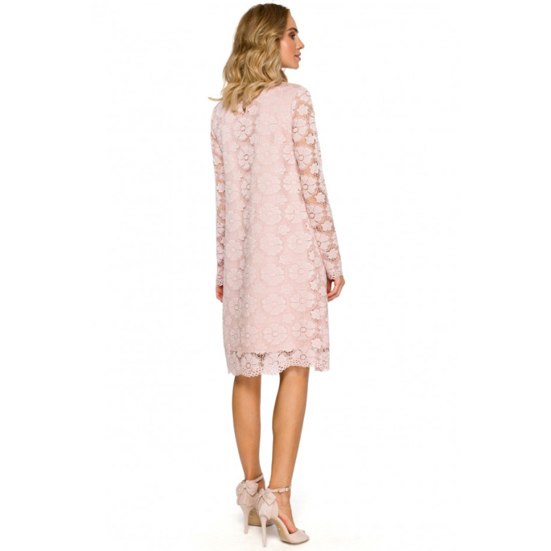 M406 lacy a-line dress with long sleeves - pink 2