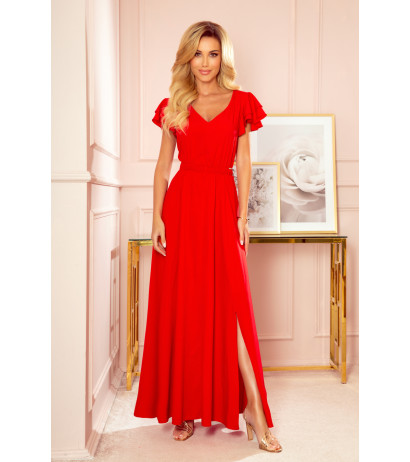  310-2 LIDIA long dress with neckline and frills - red 