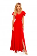  310-2 LIDIA long dress with neckline and frills - red 