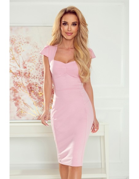  318-4 Midi dress with a nice neckline - powder pink 