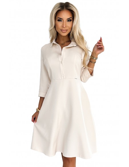  286-7 SANDY Flared shirt dress with a belt - beige 