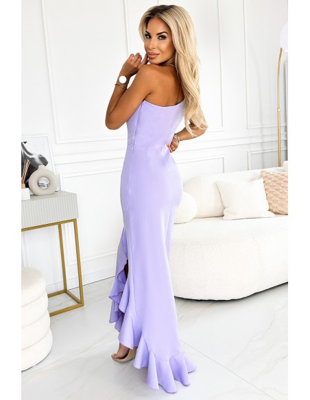  317-5 One shoulder long dress - light heather 