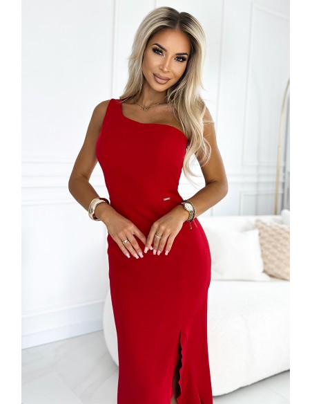  317-4 One shoulder long dress - red 