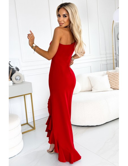  317-4 One shoulder long dress - red 