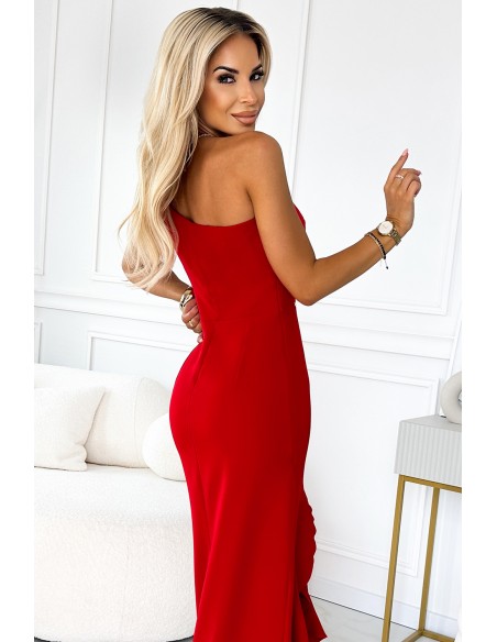  317-4 One shoulder long dress - red 