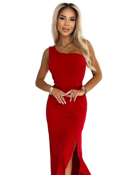  317-4 One shoulder long dress - red 