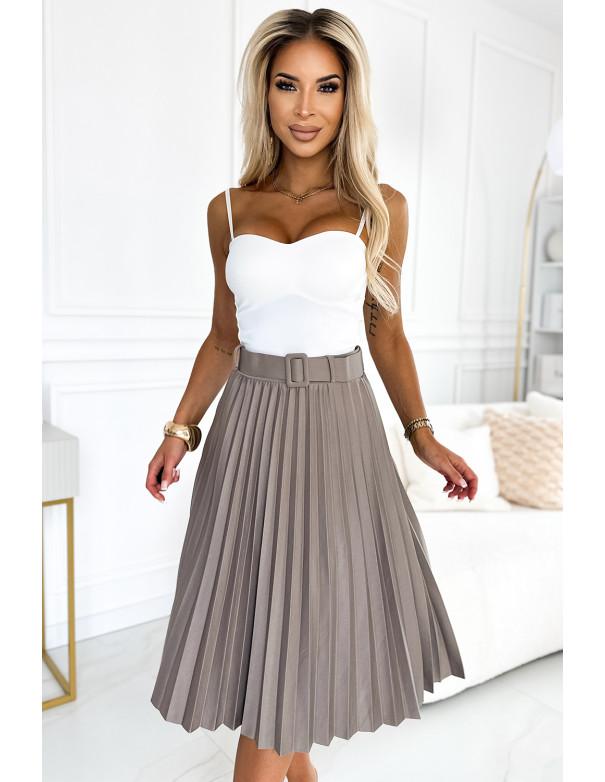  530-1 Pleated midi skirt with straps - cappuccino 