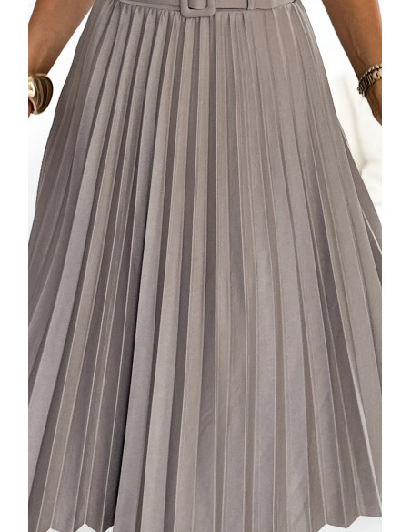  530-1 Pleated midi skirt with straps - cappuccino 